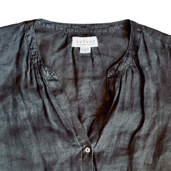 Velvet Graham & Spencer Women’s M Black Linen Jumpsuit Short Sleeve Button Front - Picture 5 of 15